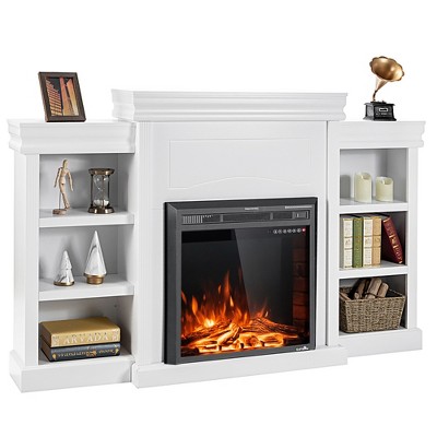 White 70'' MDF Fireplace TV Stand with Bookcase