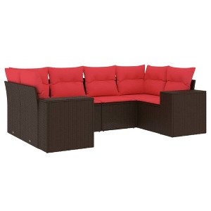 vidaXL 6 Piece Garden Sofa Set with Cushions Brown and Red Poly Rattan - 1 of 4