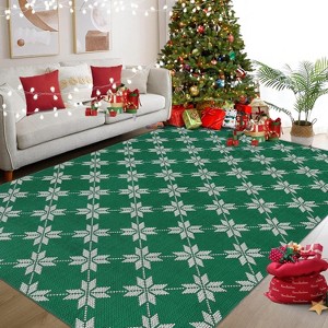 GustoWave Christmas Geometric Throw Area Rugs, Non Slip Machine Washable, Green - 1 of 4