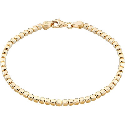 Italian 925 Silver Bracelet: 18K Gold Plated Cube Bead Chain for Men & Women