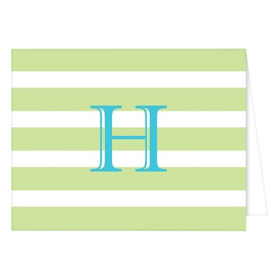 "H" Monogram Cabana Stripe Folded Notes Collections Light Green