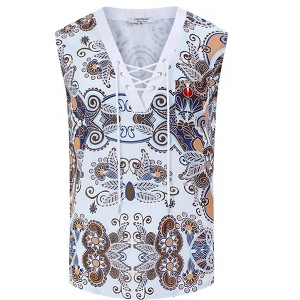 Clearlove Men's Tank Top Sleeveless Shirts V Neck Lace Up Retro Boho Shirts Summer Casual Tops - 1 of 4