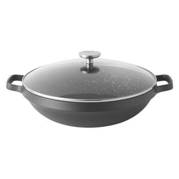 POLARBEAR 12.5” Woks & Stir-Fry Pans with Lid Steamer Handle Nonstick  Medical Stone for All Stoves(Green)
