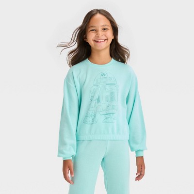 Girls' Disney 100 Star Wars Fleece Pullover Sweatshirt - Turquoise Blue ...
