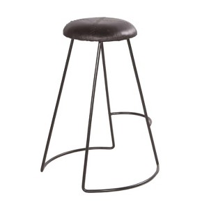 26" Modern Counter Height Barstool with Genuine Leather Upholstery and Metal Frame Black - The Urban Port: Sled Base, No Assembly Required - 1 of 4