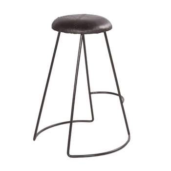 26" Modern Counter Height Barstool with Genuine Leather Upholstery and Metal Frame Black - The Urban Port