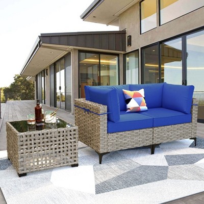 XIZZI Wicker Loveseat Small Couch, 2 Seater Sofa, All Weather Rattan Furniture with Solar Coffee Table for Balcony Yard Poolside Garden