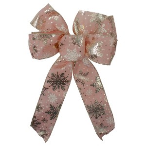 Northlight Shiny Snowflake 6-Loop Christmas Bow Decoration - 9" x 14" - Pink and Gold - 1 of 3