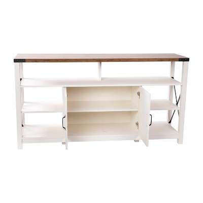 White and Rustic Oak 60" Farmhouse TV Stand with Cabinet