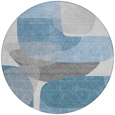 HomeRoots 8' Denim Blue And Gray Round Abstract Washable Indoor Outdoor Area Rug