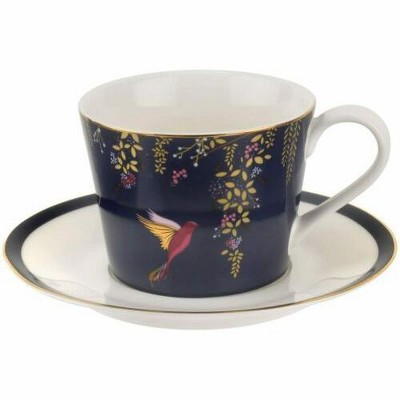 Navy Ceramic Teacup and Saucer with Gold Detailing