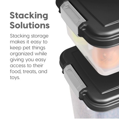 Black Plastic Airtight Pet Food Storage Container Combo with Scoop and Wheels
