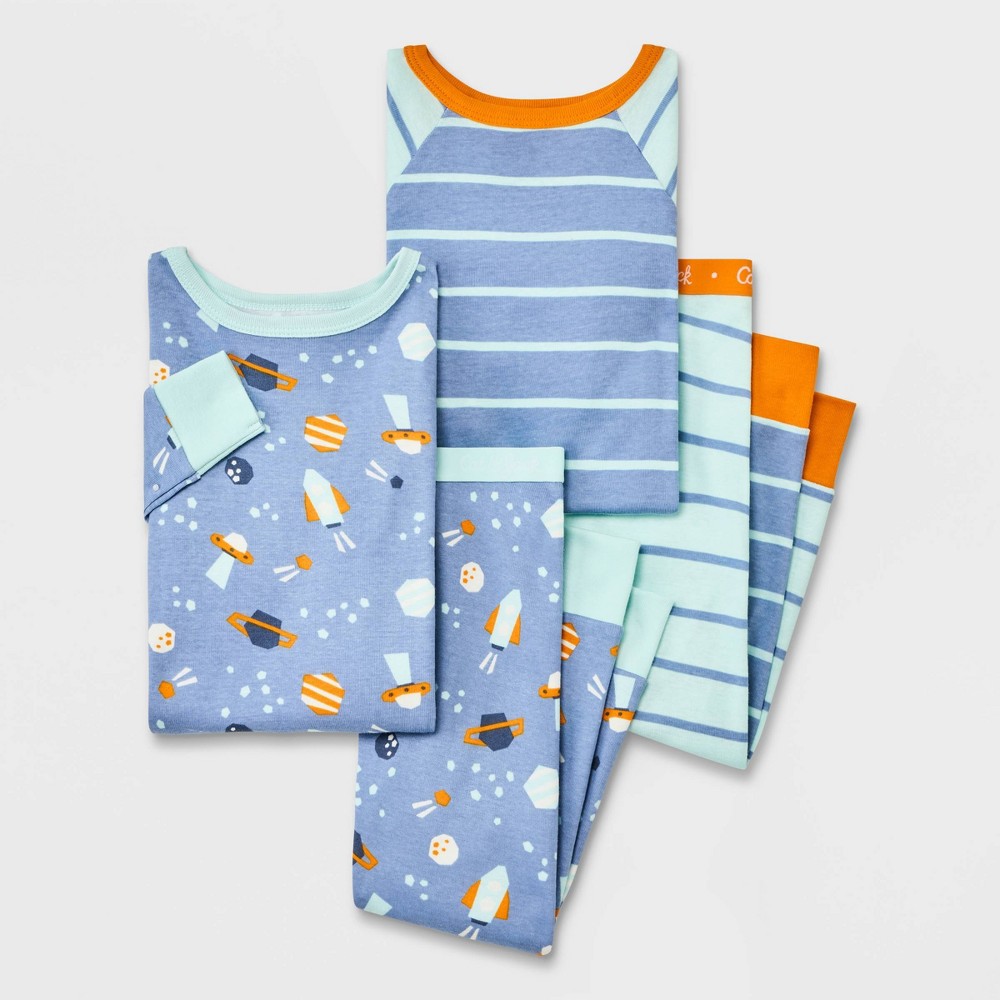 size 4T Toddler Boys' 4pc Striped & Space Tight Fit Pajama Set - Cat & Jack Blue 4T