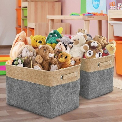 Neutral Cotton and Jute Rectangular Storage Bins with Handles - 3 Pack