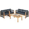 Tangkula 4PCS Acacia Wood Outdoor Patio Furniture Set Cushioned Sofa W/Nylon Rope Armrest - 2 of 4