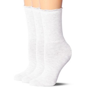 Tipi Toe Womens White Crew Length Turn-Cuff Solid Lettuce Edge Lace Ruffle Socks - 1 of 4