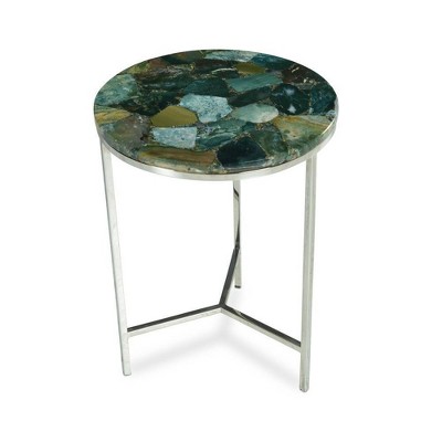 Foster Emerald Jasper Stone and Chrome Round Occasional Table