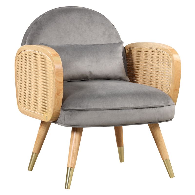 Upholstered Mid Century Modern Chairs, Amchair with Rattan Armrest and Metal Legs - ModernLuxe, 4 of 15