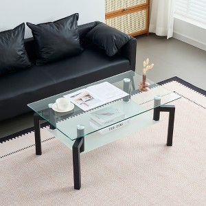 39.1" Glass Rectangle Coffee Table with Double Layer Storage, Modern Side and Center Table for Living Room with Metal Legs - 1 of 4