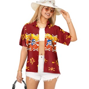 LA LEELA Women's Pirates Summer Hawaiian Dresses Button Up Tops Vintage Short Sleeve Caribbean Pirate Shirts Blouses for Women - 1 of 4