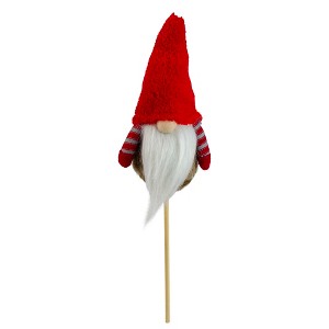 Northlight 11.5" Tiny Gray Faux Fur Santa Gnome with Red Hat and Striped Arms on a Stick Christmas Decoration - 1 of 4