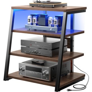 Aheaplus 4-Tier Wooden AV Component Media Stand Stereo Cabinet with Power Outlets and LED Lights - 1 of 4