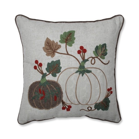 Sweater Knit Harvest Pumpkins Throw Pillow Green Beige Pillow