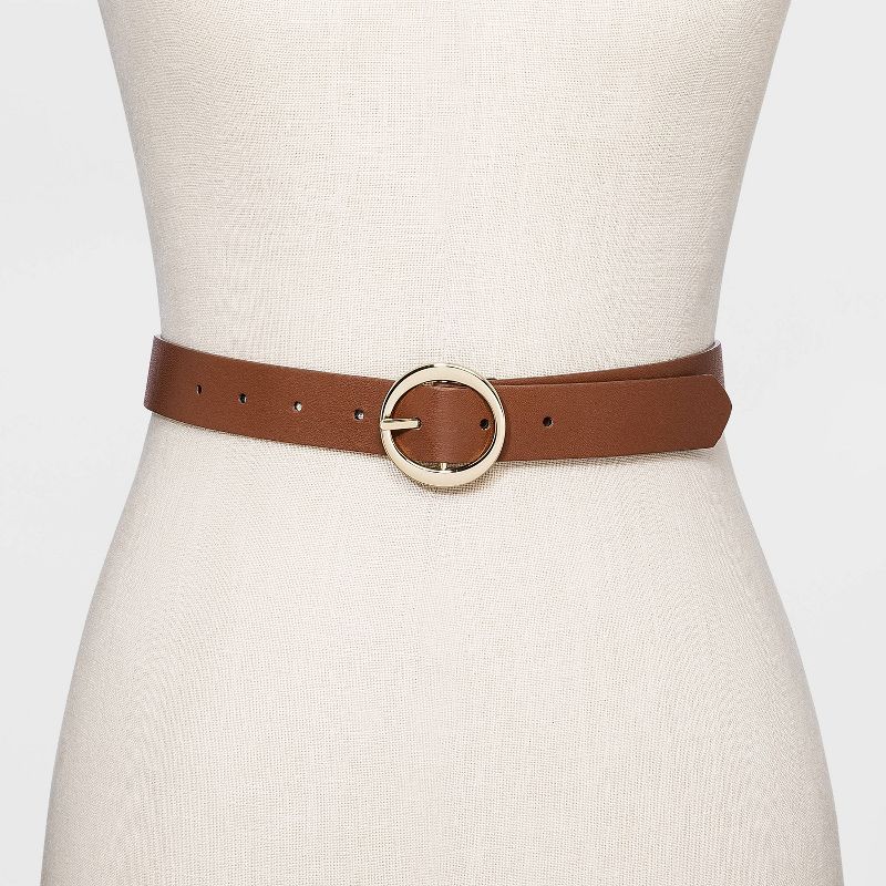 Women's Oval Tapered Center Bar Reversible Belt - A New Day™ Cognac/Black, 3 of 4