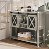 Wine Bar Cabinet with Sliding Barn Door, Rustic Kitchen Buffet Sideboard with Wine Rack & Glass Holder, Storage Liquor Cabinet for Dining Room, Grey - 3 of 4