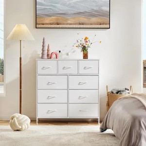 Dresser for Bedroom with 9 Fabric Drawers, Tall Chest Organizer Units for Clothing, Closet, Storage Tower with Cabinet, Metal Frame, Wooden Top - 1 of 4