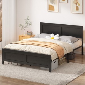 Vipbear's retro-style board bed frame is suitable for mattresses ranging from 10 inches to 14 inches in height, - 1 of 4
