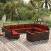 vidaXL Patio Lounge Set Outdoor Sectional Sofa Set Table Garden Poly Rattan - Brown and Cinnamon Red 4x Corner + 7x Middle - 2 of 4