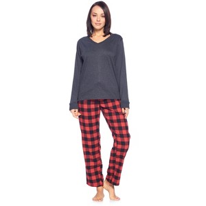 Ashford & Brooks Women’s Cotton Long-Sleeve Top Flannel Pants Pajama Sleepwear Set - 1 of 4