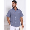 INSPIRE CHIC Men's Plain Linen Chest Pocket Short Sleeve Contrast Color Collar Shirts - 4 of 4