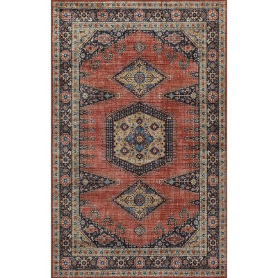 Rust Rectangular Synthetic Persian-Inspired Area Rug