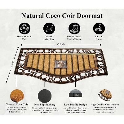 A1HC Natural Coir and Rubber Door Mat, 18" x 30", Thick Durable Doormat for Outdoor Entrance