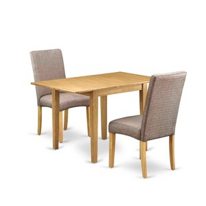 HomeStock 3-Piece Natural Brown Oak Finish Solid Wood Top Dining Table Set - 1 of 4