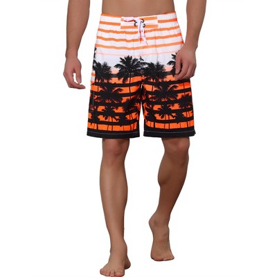 Lars Amadeus Men's Color Block Tropical Trees Printed Striped Beach Shorts Orange 34 — фото 5