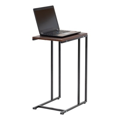 Classic C-Shaped Wood and Metal Multi-Functional Side Table, Brown