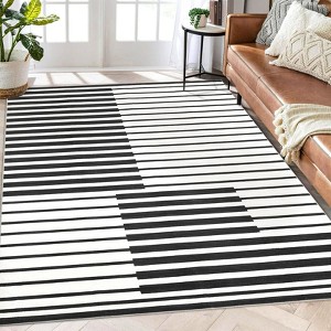 Area Rugs: Washable Non-Slip Modern Abstract Stripes Carpet, Soft Low Pile Foldable Stain Resistant Rugs for Living Room, Bedroom, Home, Brown - 1 of 4