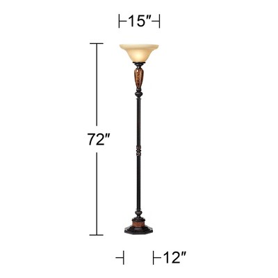 Bronze Faux Marble Alabaster Glass Torchiere Floor Lamp