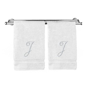 BC BARE COTTON Monogrammed Hand Towel, 100% Turkish Cotton - Set of 2 - White - Silver Script - 1 of 1