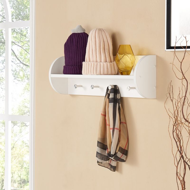 Danya B Utility Shelf with Four Large Stainless Steel Hooks White, 3 of 4