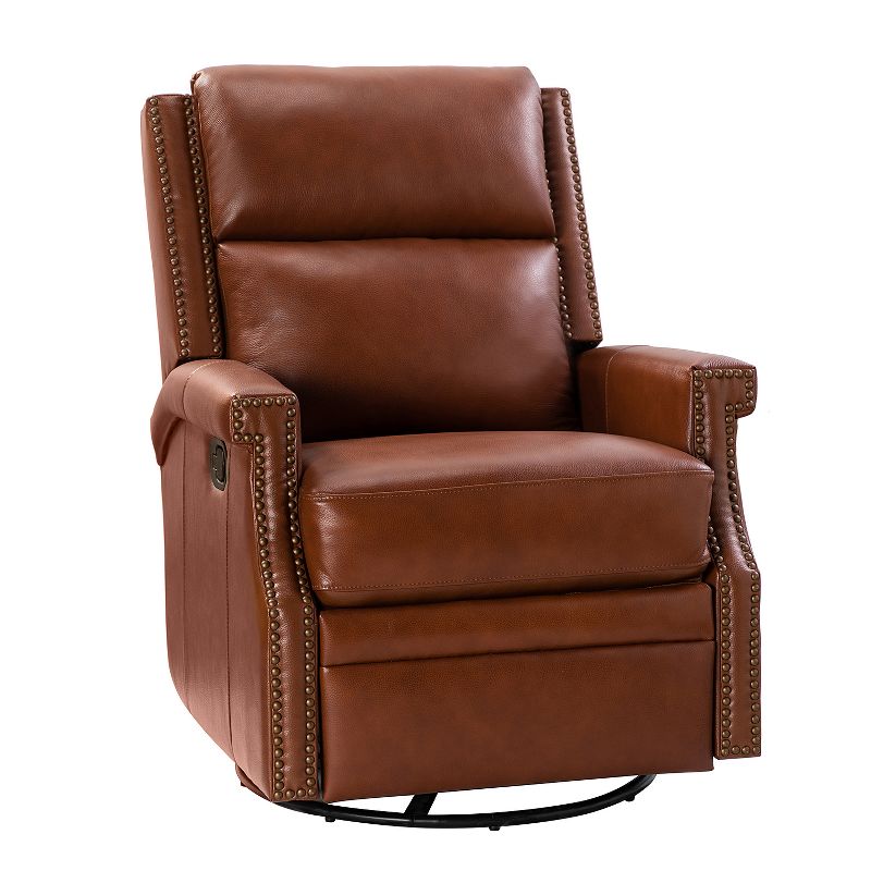 Favonius Wooden Upholstery Genuine Leather Swivel Rocker Recliner with Nailhead Trim for Bedroom and Living Room| ARTFUL LIVING DESIGN, 1 of 11