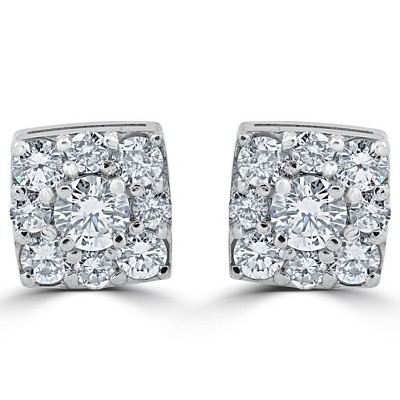 Pompeii3 1.20 Ct Diamond Cushion Halo Studs Womens Earrings 14k White Gold