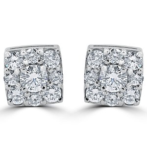 Pompeii3 1.20 Ct Diamond Cushion Halo Studs Womens Earrings 14k White Gold - 1 of 4