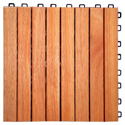 Vifah 8 Slat Eucalyptus Interlocking Deck Tile - Brown (Set of 10)
