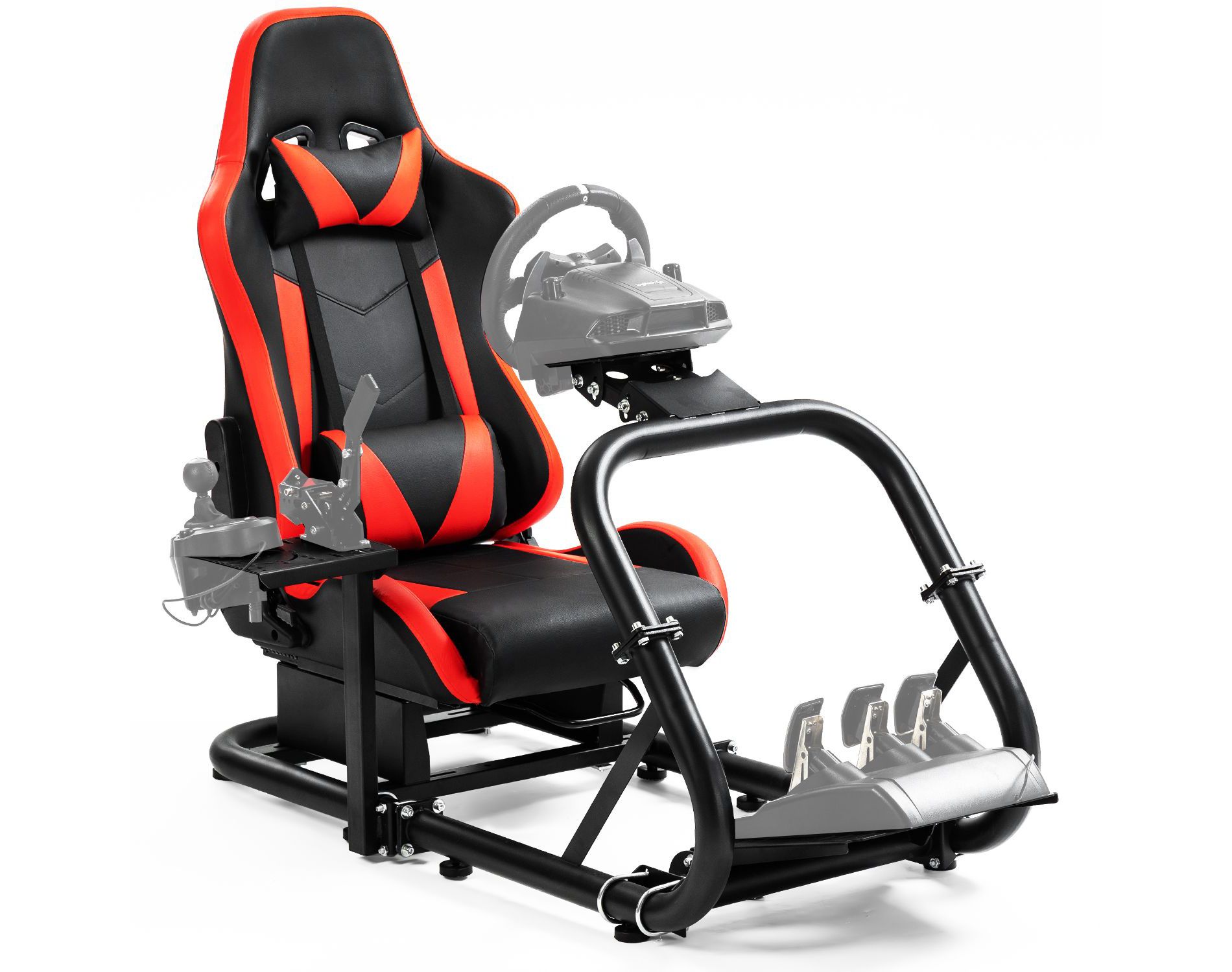 Dardoo Racing Simulator Cockpit with Red Seat Stable & Adjustable Frame for Logitech and Thrustmaster Pedals/Shifter Not Included