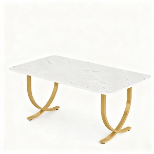 Gulches Luxury Modern Series Modern Glam White Faux Marble Veneer 63 in Geometric Gold Metal Base Dining Table Seats 4 - 1 of 4