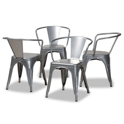 Baxton Studio 4pc Ryland Metal Dining Chair Set Gray Polyester Upholstery Wood Frame Spot Clean Target